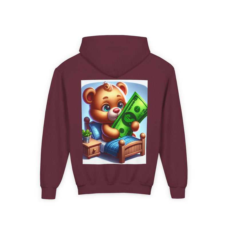 Surfing the Wave & Money Bear Youth Hoodie | Cute Trendy Sweatshirt for Kids | Perfect for Birthdays, Holidays, Year-Round Fun