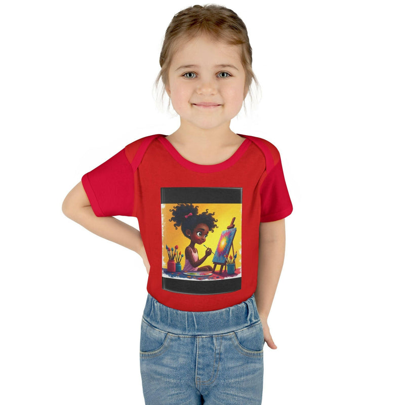 Red baby bodysuit with inspirational painting design for infants, comfortable and stylish newborn romper