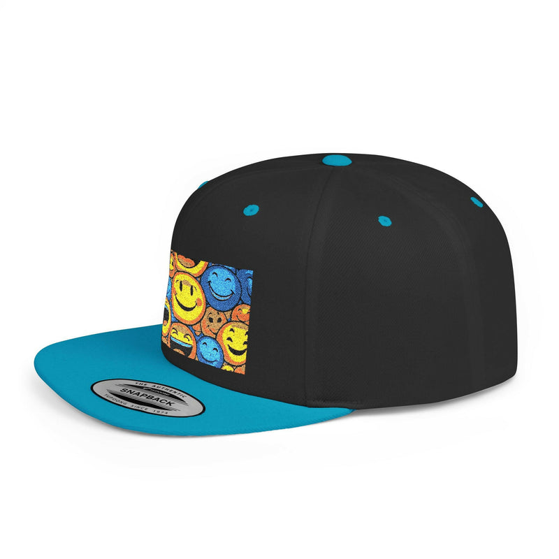 Smiley Face Flat Bill Snapback Hat | Trendy Adjustable Cap for Festivals, Perfect for Summer Days, Gifts for Friends