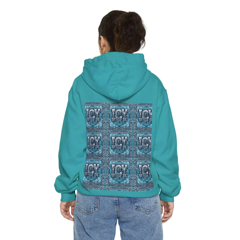 Ice-Cool Unisex Garment-Dyed Hoodie - Cozy Streetwear, Graphic Layered Art, Perfect for Gifting, Winter & Casual Outings