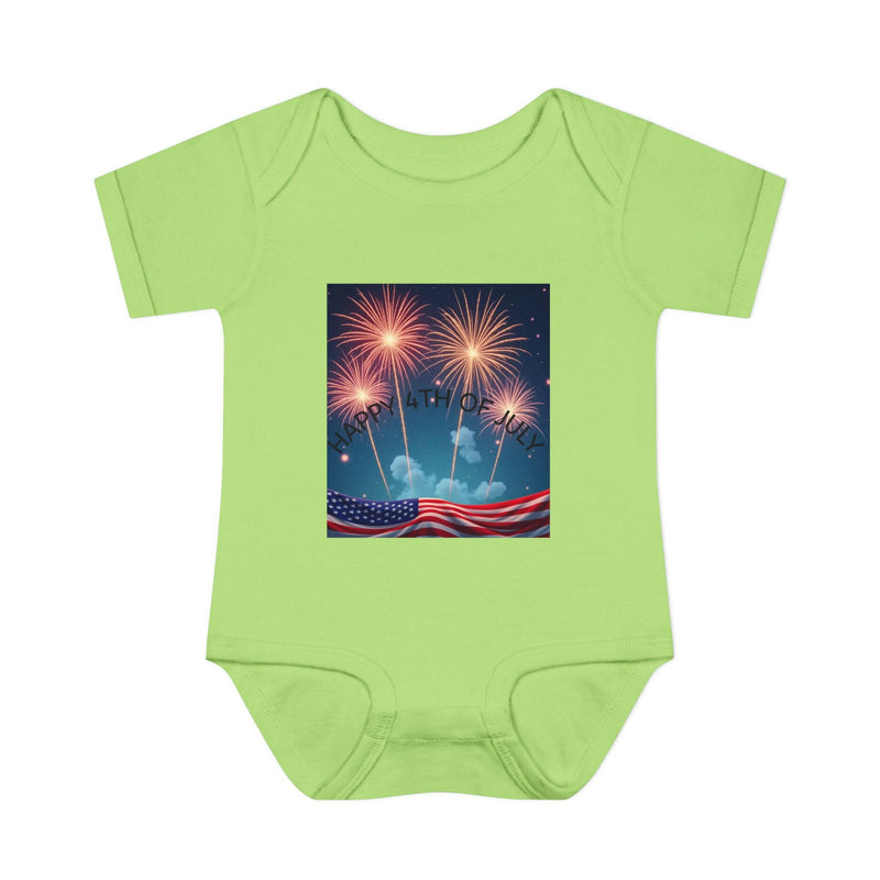 Independence Day baby bodysuit featuring patriotic design ideal for newborn celebrations and festive attire