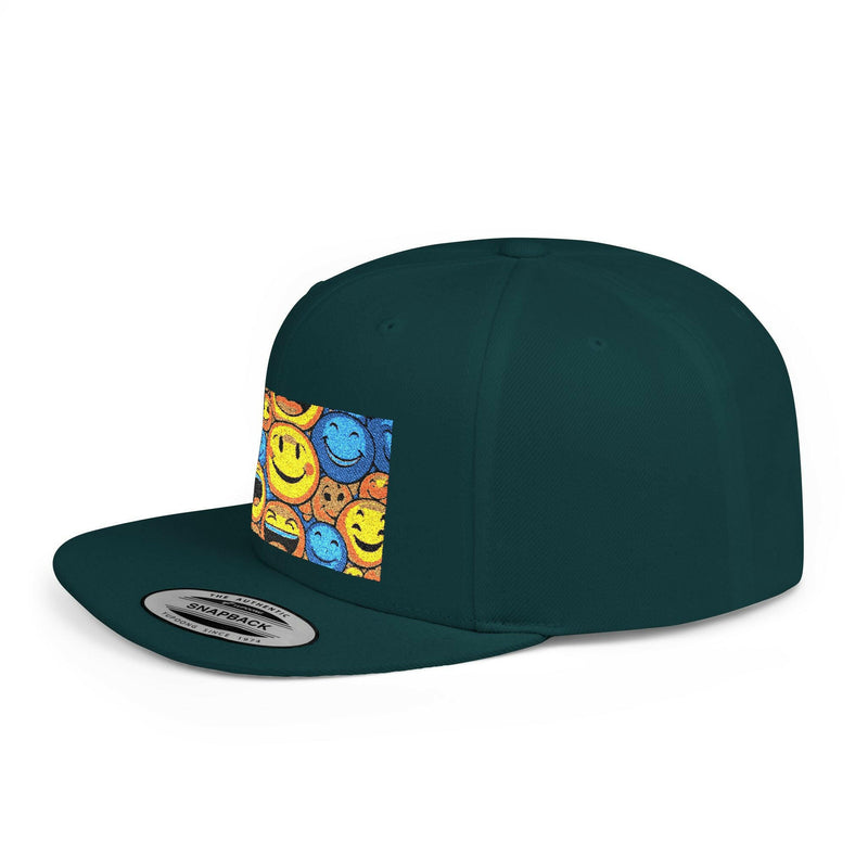 Smiley Face Flat Bill Snapback Hat | Trendy Adjustable Cap for Festivals, Perfect for Summer Days, Gifts for Friends