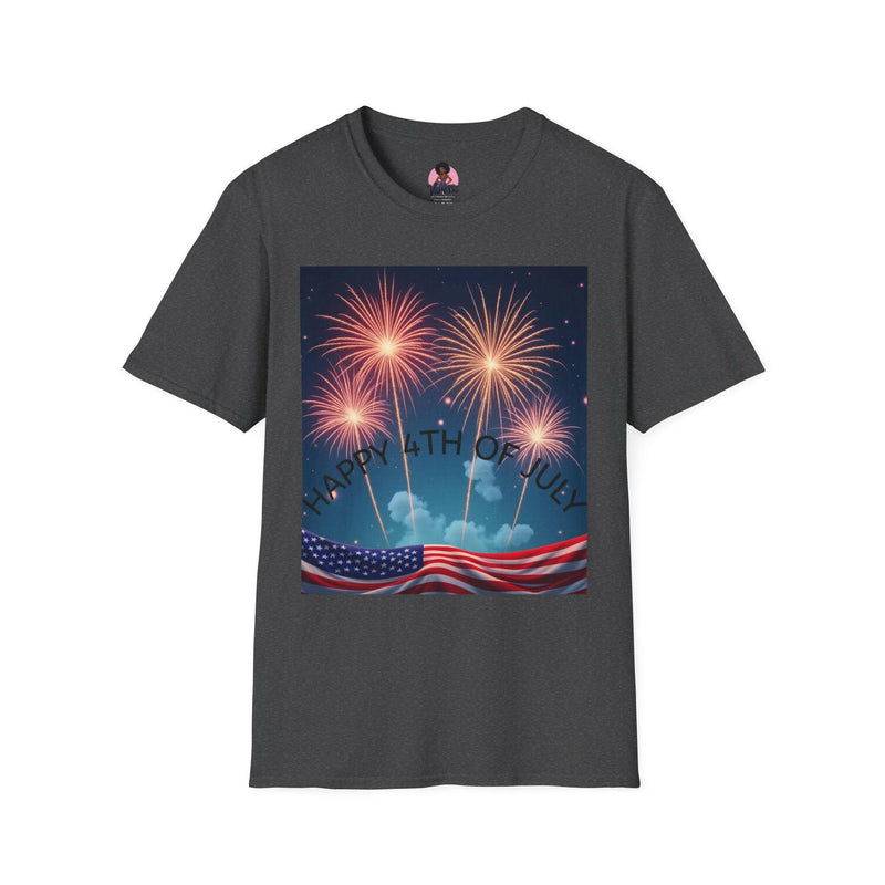 Patriotic shirt featuring vibrant fireworks design, ideal for national celebrations and festive events