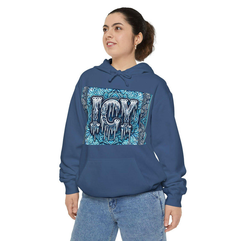 Ice-Cool Unisex Garment-Dyed Hoodie - Cozy Streetwear, Graphic Layered Art, Perfect for Gifting, Winter & Casual Outings
