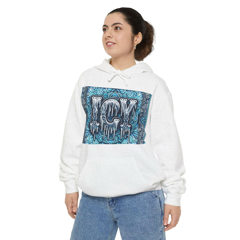 Ice-Cool Unisex Garment-Dyed Hoodie - Cozy Streetwear, Graphic Layered Art, Perfect for Gifting, Winter & Casual Outings