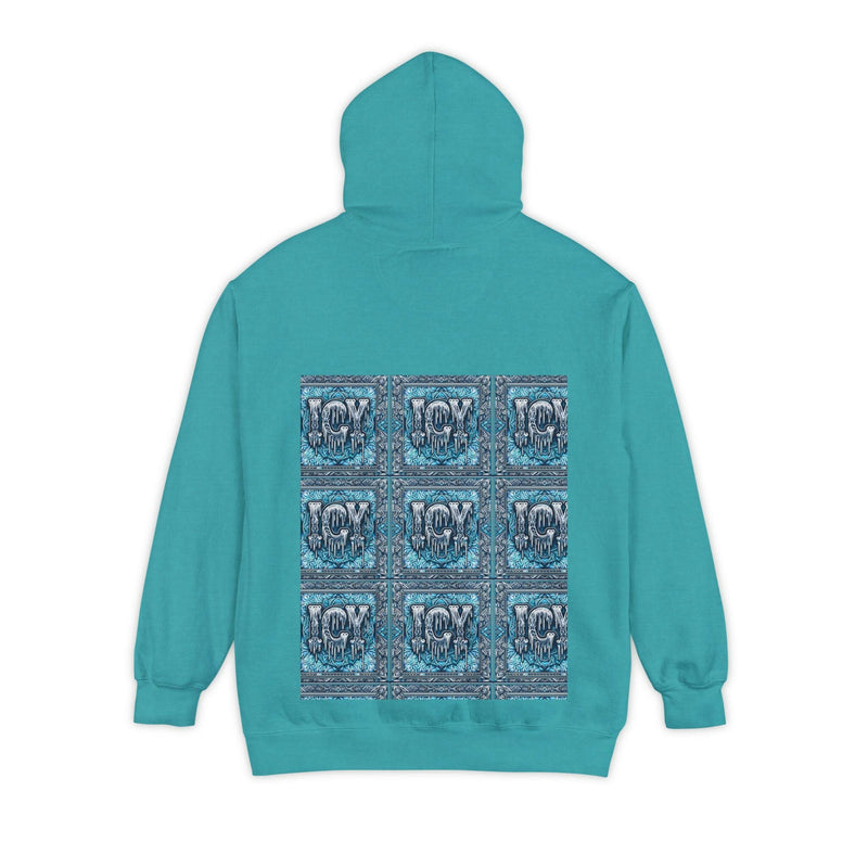 Ice-Cool Unisex Garment-Dyed Hoodie - Cozy Streetwear, Graphic Layered Art, Perfect for Gifting, Winter & Casual Outings