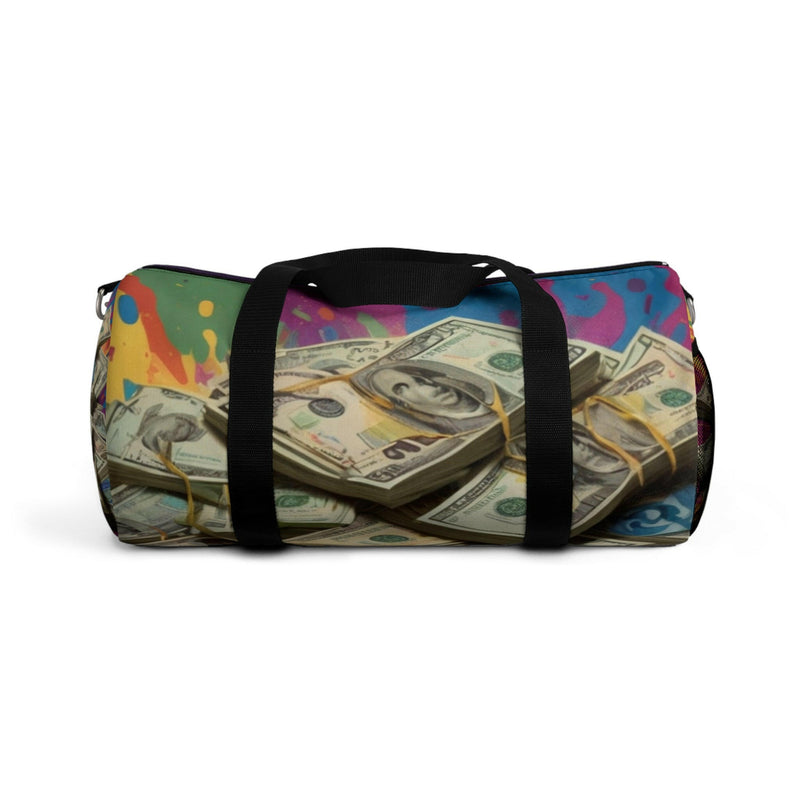 Vibrant Money duffel bag showcasing durable design and vibrant colors, ideal for stylish travel and daily use.