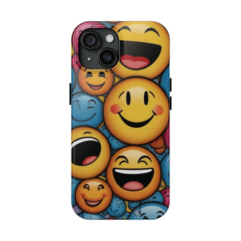 Smiley face design on durable tough phone cases providing excellent protection and cheerful aesthetics