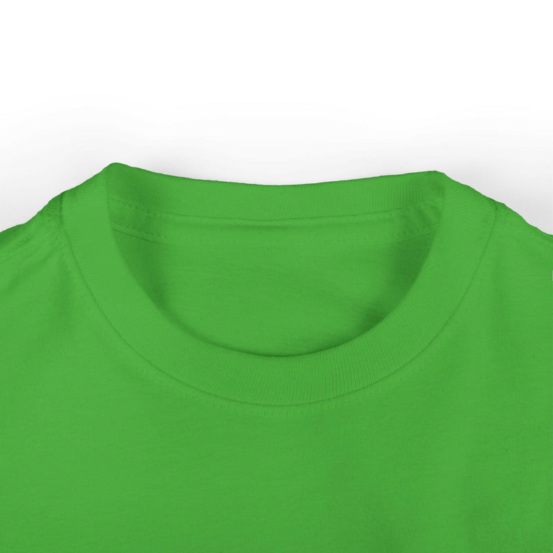 Bright green cool infant fine jersey tee with elastic ribbed knit collar, soft fabric, and durable side seams for toddlers.
