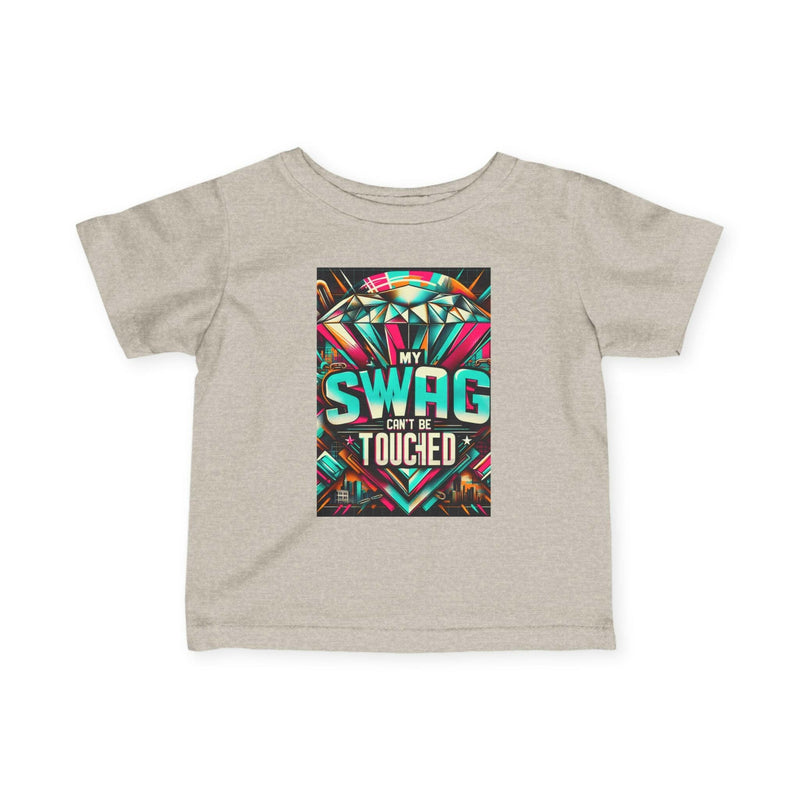 Cool Infant Fine Jersey Tee with colorful "My Swag Can't Be Touched" graphic for trendy babies.