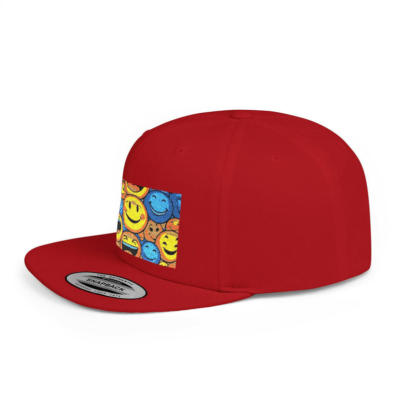 Smiley Face Flat Bill Snapback Hat | Trendy Adjustable Cap for Festivals, Perfect for Summer Days, Gifts for Friends