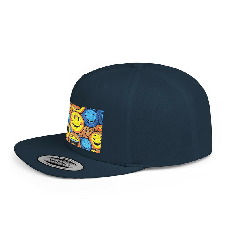 Smiley Face Flat Bill Snapback Hat | Trendy Adjustable Cap for Festivals, Perfect for Summer Days, Gifts for Friends