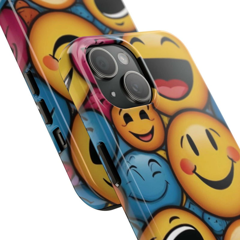 Smiley face design on durable tough phone cases providing excellent protection and cheerful aesthetics