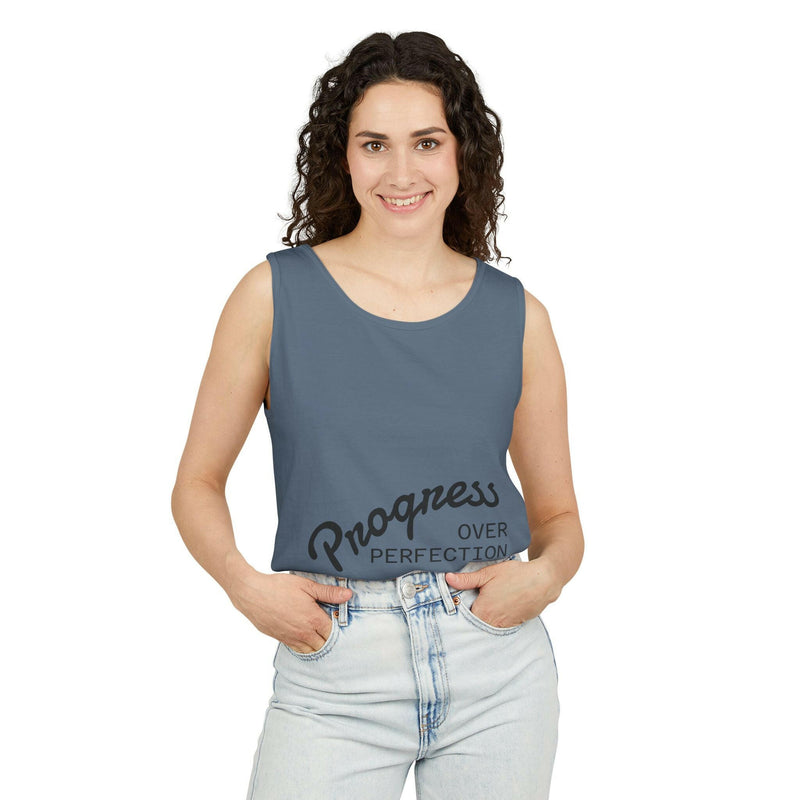 Progress Over Perfection Tank Top, Unisex Inspirational Top, Cute Bear Graphic Tank, Motivational Gift, Casual Summer Wear