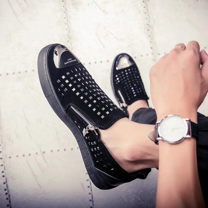 European Style Men's Casual Loafers with Rhinestones