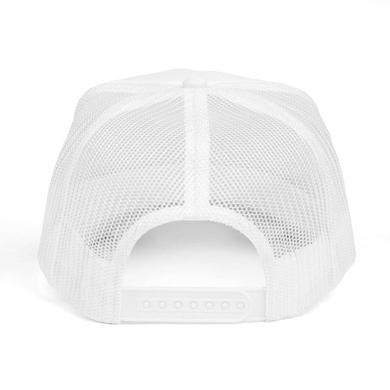 Embroidered trucker hat showcasing detailed needlework and mesh back design for stylish, breathable headwear.