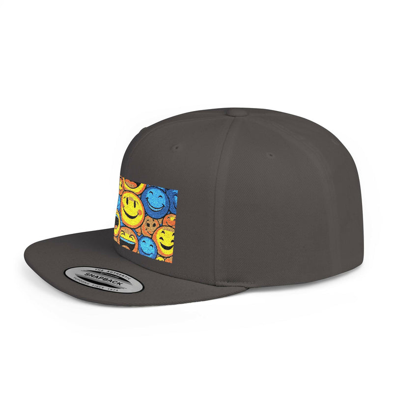 Smiley Face Flat Bill Snapback Hat | Trendy Adjustable Cap for Festivals, Perfect for Summer Days, Gifts for Friends