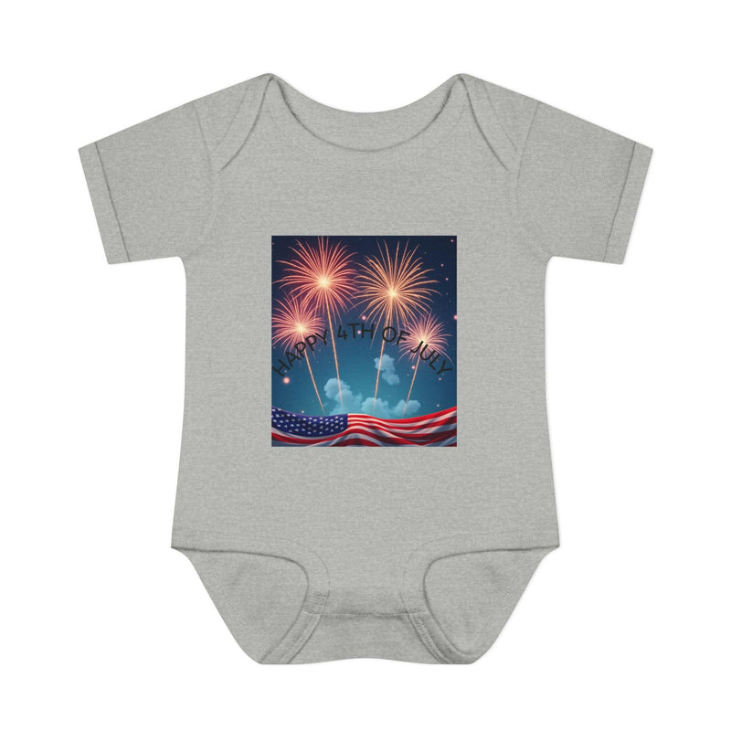 Independence Day baby bodysuit featuring patriotic design ideal for newborn celebrations and festive attire