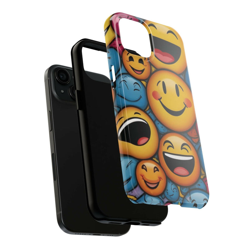 Smiley face design on durable tough phone cases providing excellent protection and cheerful aesthetics