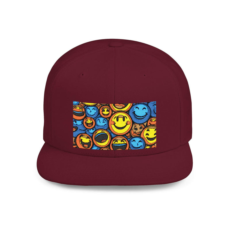Smiley Face Snapback Hat showcasing stylish headwear with a cheerful design, perfect for casual fashion and trendy outfits