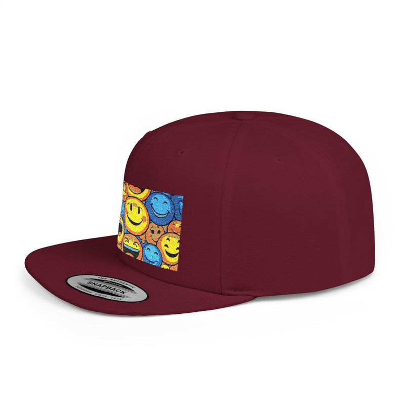 Smiley Face Flat Bill Snapback Hat | Trendy Adjustable Cap for Festivals, Perfect for Summer Days, Gifts for Friends