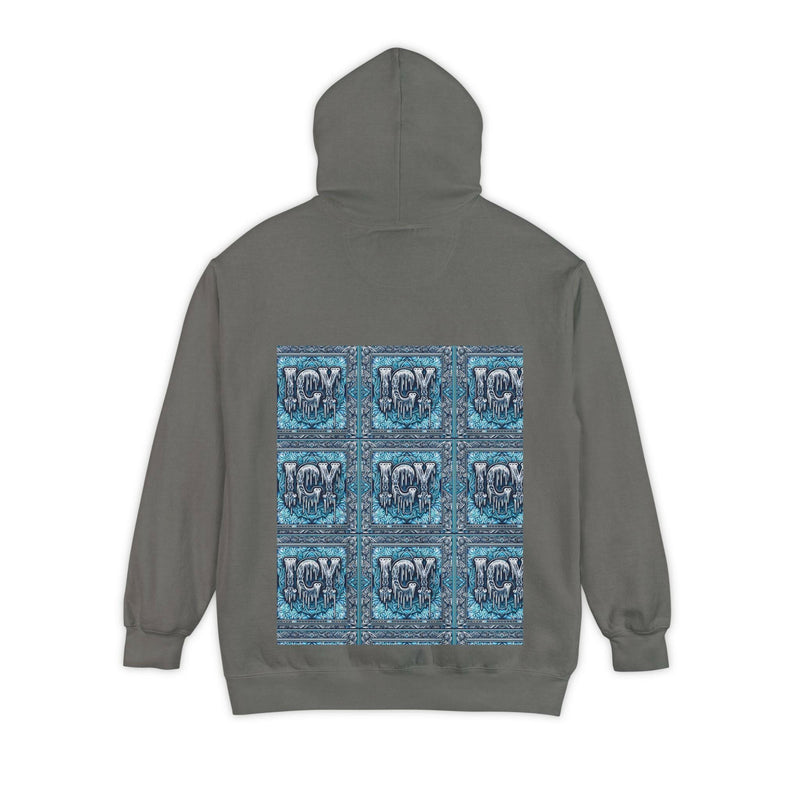 Ice-Cool Unisex Garment-Dyed Hoodie - Cozy Streetwear, Graphic Layered Art, Perfect for Gifting, Winter & Casual Outings