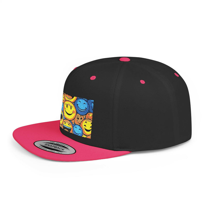 Smiley Face Flat Bill Snapback Hat | Trendy Adjustable Cap for Festivals, Perfect for Summer Days, Gifts for Friends
