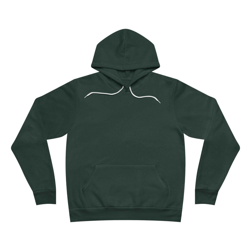 Unisex dark green sponge fleece pullover hoodie with adjustable hood and kangaroo pocket, cozy teddy bear money design