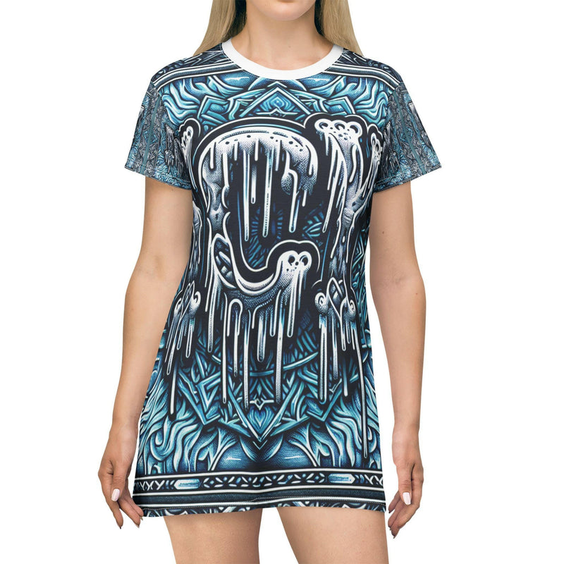 Cool Icy Graphic T-Shirt Dress, Casual Summer Dress, Streetwear Fashion, Edgy Outfit, Festival Style, Unique Gift for Teens