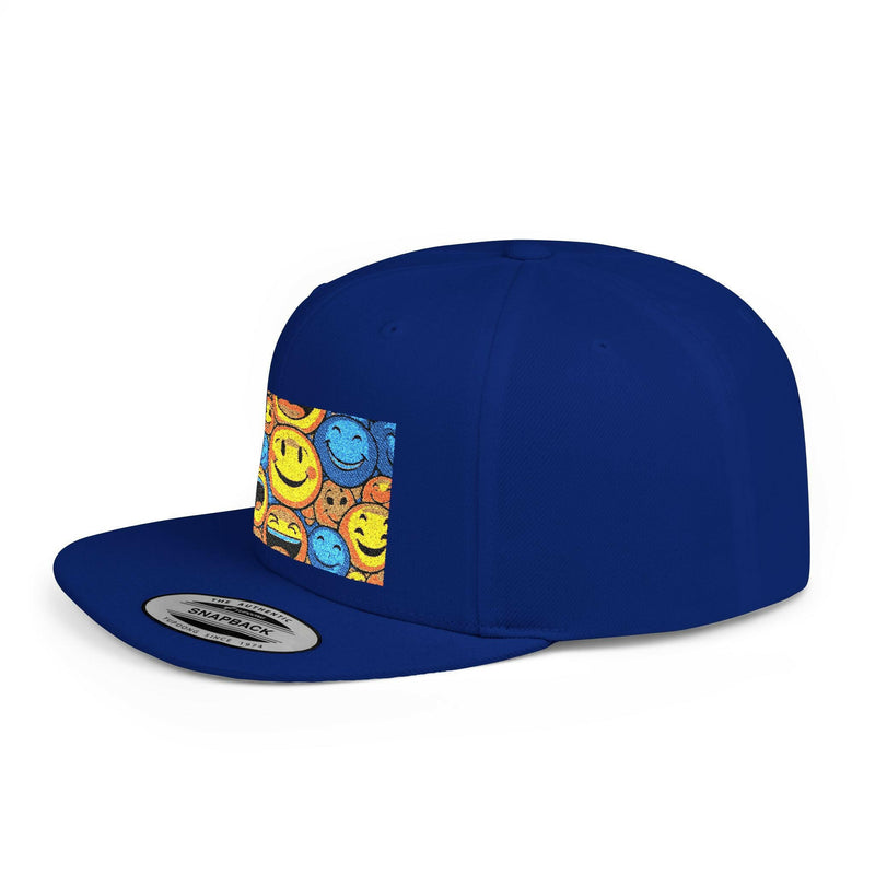 Smiley Face Flat Bill Snapback Hat | Trendy Adjustable Cap for Festivals, Perfect for Summer Days, Gifts for Friends