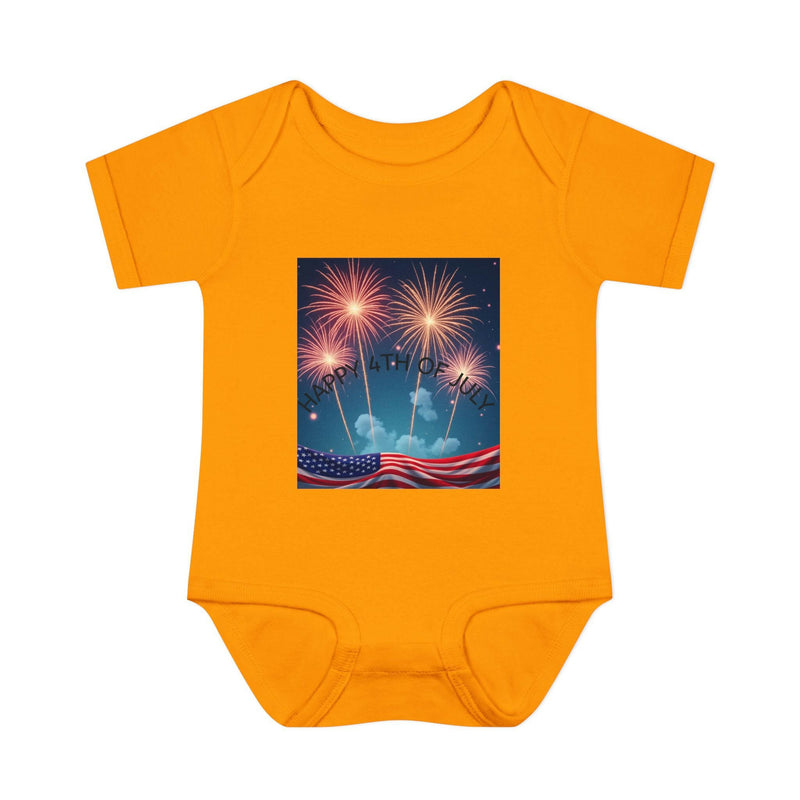 Independence Day baby bodysuit featuring patriotic design ideal for newborn celebrations and festive attire