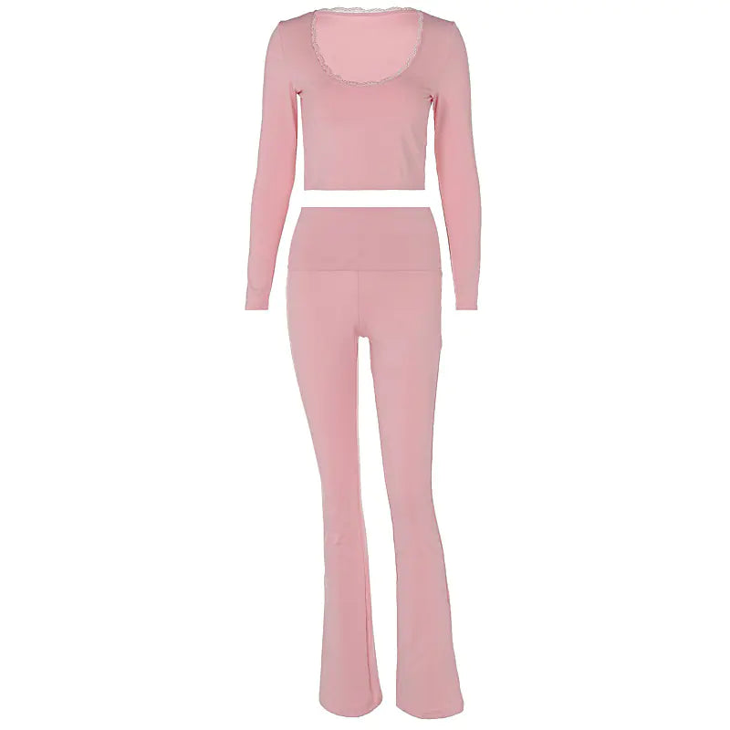 2025 Fashion Women's Lace V-Neck Top & Pants Set