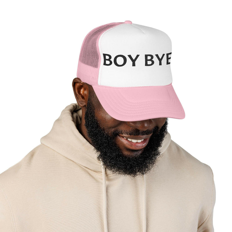 Embroidered trucker hat showcasing detailed needlework and mesh back design for stylish, breathable headwear.