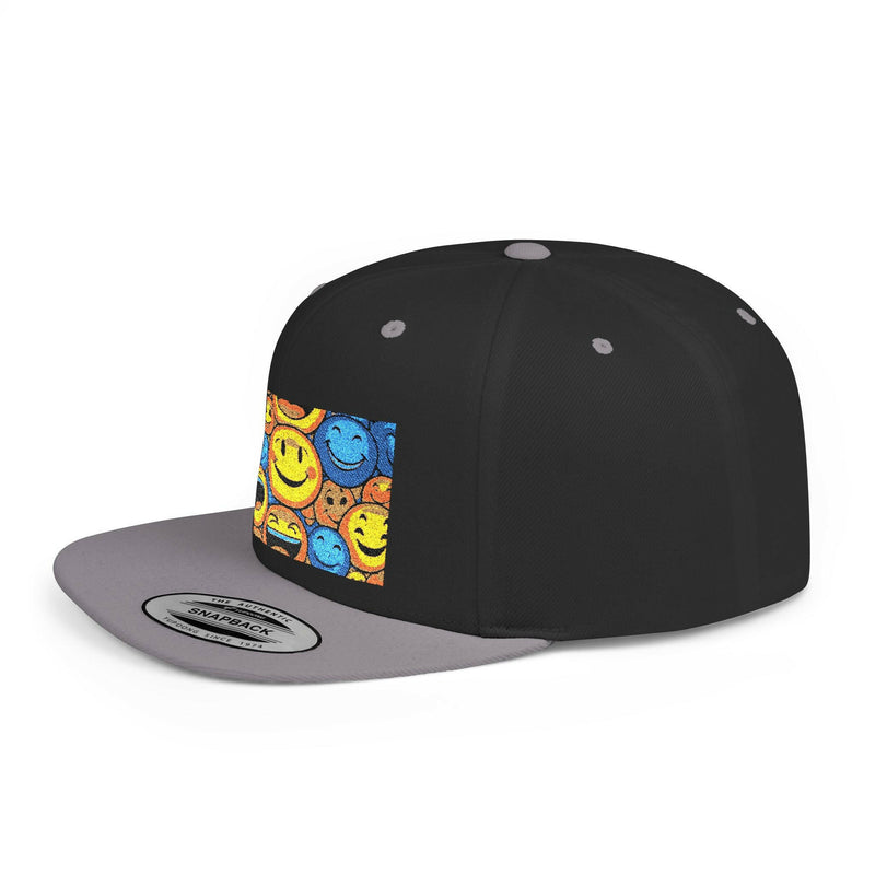 Smiley Face Flat Bill Snapback Hat | Trendy Adjustable Cap for Festivals, Perfect for Summer Days, Gifts for Friends