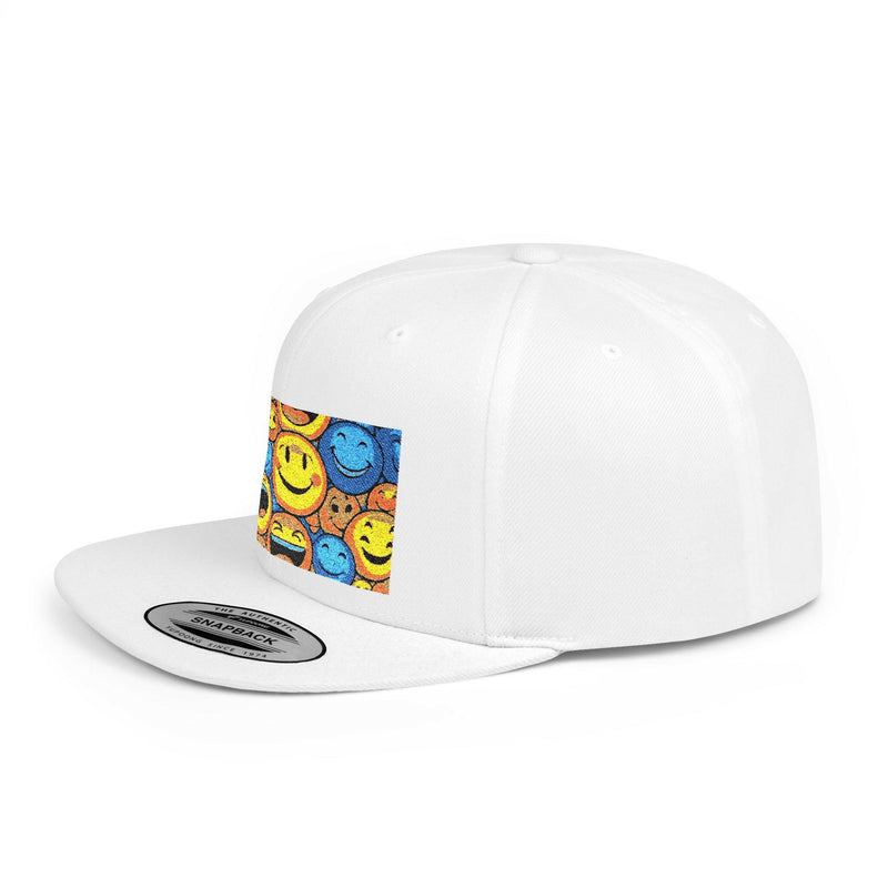Smiley Face Flat Bill Snapback Hat | Trendy Adjustable Cap for Festivals, Perfect for Summer Days, Gifts for Friends