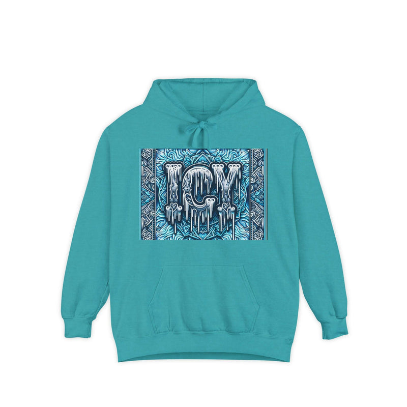 Ice-Cool Unisex Garment-Dyed Hoodie - Cozy Streetwear, Graphic Layered Art, Perfect for Gifting, Winter & Casual Outings