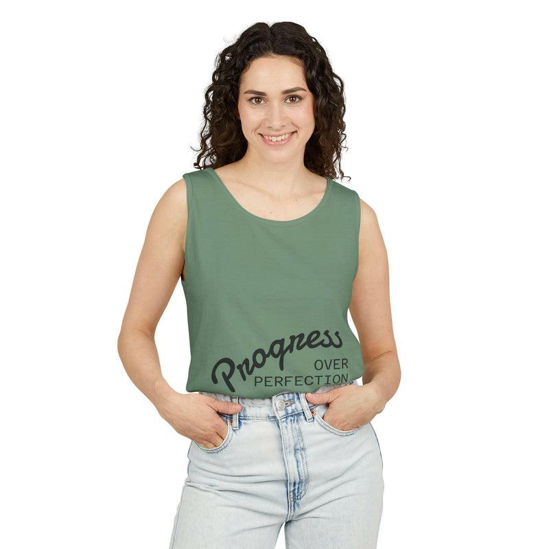 Progress Over Perfection Tank Top, Unisex Inspirational Top, Cute Bear Graphic Tank, Motivational Gift, Casual Summer Wear