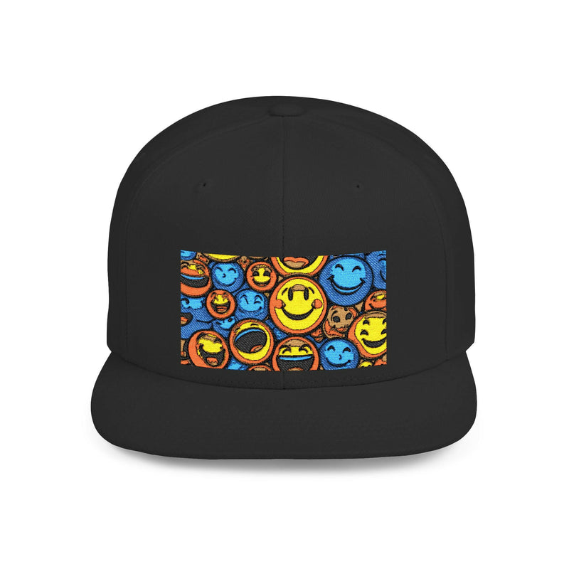 Smiley Face Snapback Hat showcasing stylish headwear with a cheerful design, perfect for casual fashion and trendy outfits