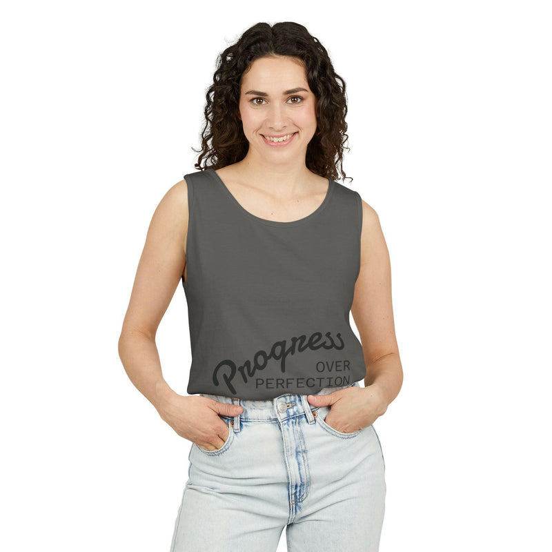Progress Over Perfection Tank Top, Unisex Inspirational Top, Cute Bear Graphic Tank, Motivational Gift, Casual Summer Wear