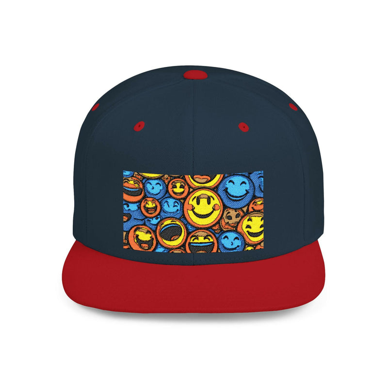 Smiley Face Snapback Hat showcasing stylish headwear with a cheerful design, perfect for casual fashion and trendy outfits