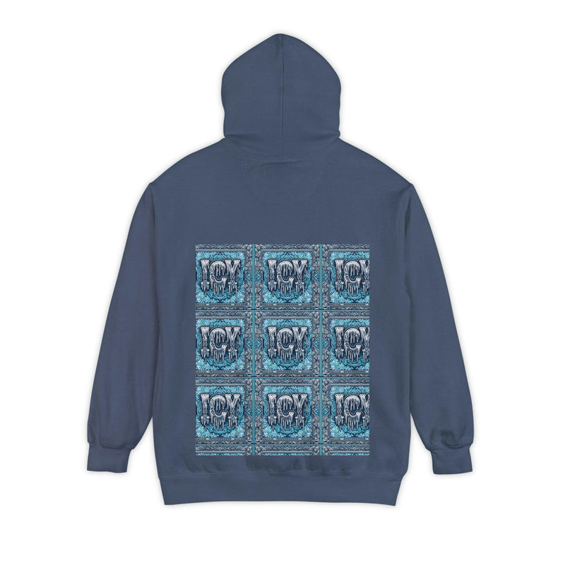 Ice-Cool Unisex Garment-Dyed Hoodie - Cozy Streetwear, Graphic Layered Art, Perfect for Gifting, Winter & Casual Outings
