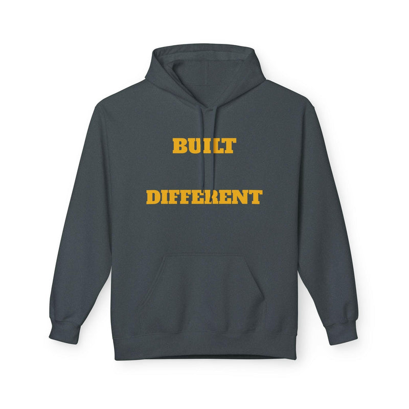 Built Differently Blessing casual unisex hoodie with soft fleece, pouch pocket, and relaxed fit in dark gray with yellow text