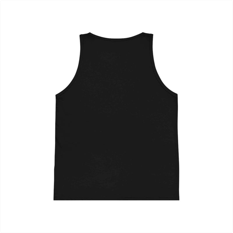 Black Inspirational Kid's Jersey Tank Top for kids made of soft breathable cotton with stretchable ribbed collar and armholes.