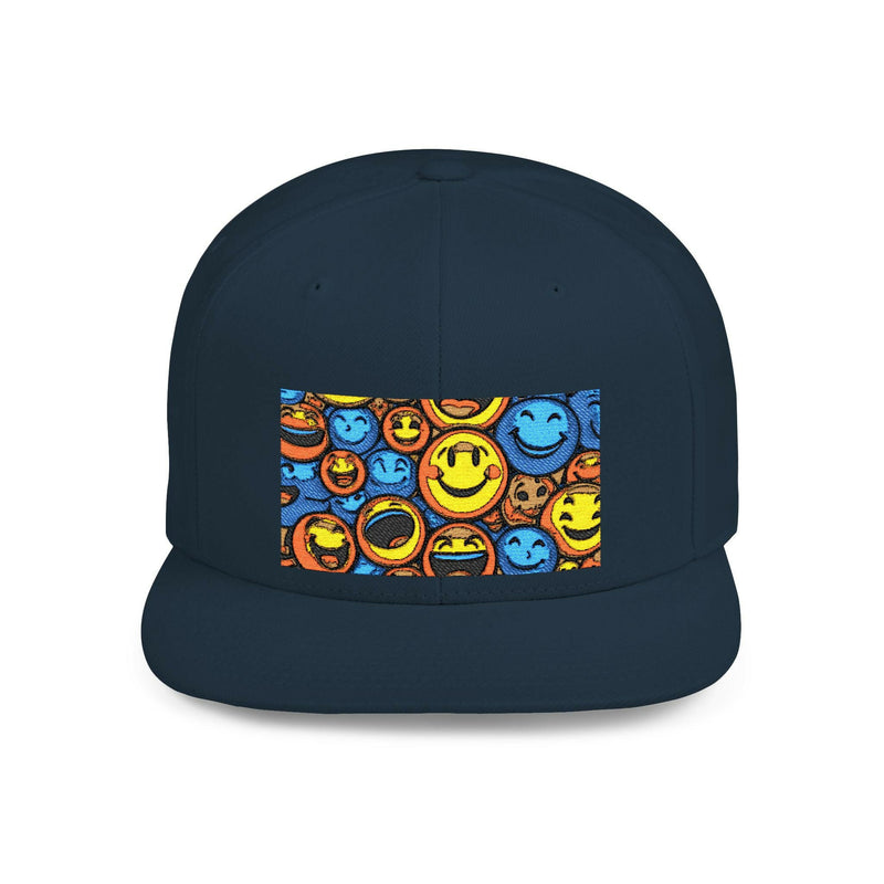 Smiley Face Snapback Hat showcasing stylish headwear with a cheerful design, perfect for casual fashion and trendy outfits