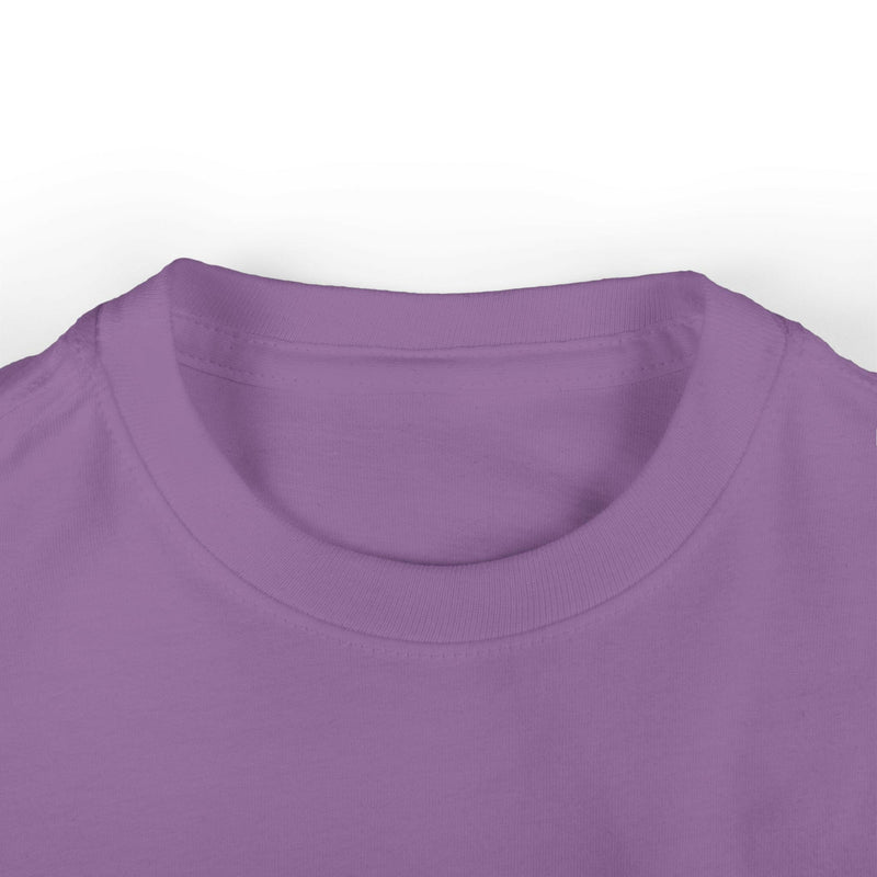 Close-up of a soft purple cool infant fine jersey tee with ribbed collar and smooth fabric for baby comfort and style
