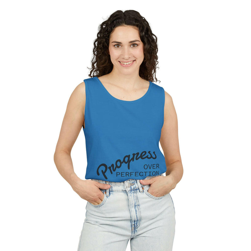Progress Over Perfection Tank Top, Unisex Inspirational Top, Cute Bear Graphic Tank, Motivational Gift, Casual Summer Wear