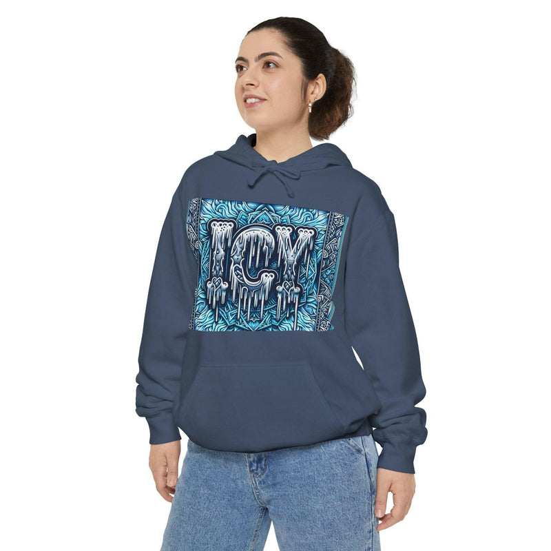 Ice-Cool Unisex Garment-Dyed Hoodie - Cozy Streetwear, Graphic Layered Art, Perfect for Gifting, Winter & Casual Outings
