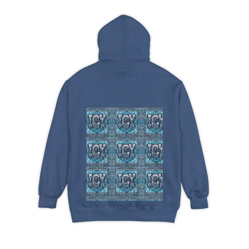 Ice-Cool Unisex Garment-Dyed Hoodie - Cozy Streetwear, Graphic Layered Art, Perfect for Gifting, Winter & Casual Outings