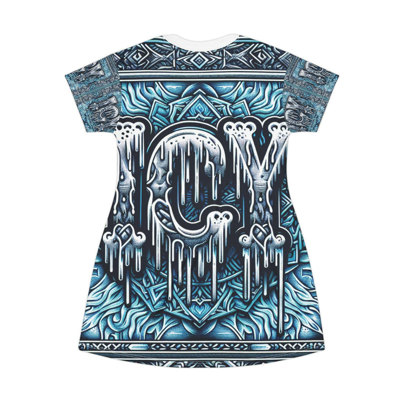 Cool Icy Graphic T-Shirt Dress, Casual Summer Dress, Streetwear Fashion, Edgy Outfit, Festival Style, Unique Gift for Teens