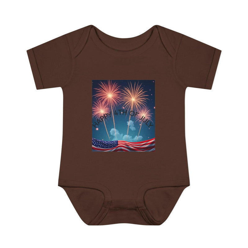 Independence Day baby bodysuit featuring patriotic design ideal for newborn celebrations and festive attire